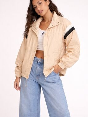 Free People Movement Khaki Combo Windbreaker Jacket NWT Size Small